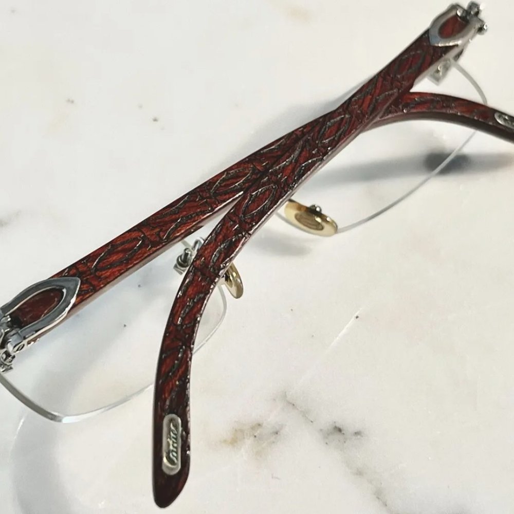 Cartier Logos Wood Platinum Vintage Frames Sunglasses… Gem